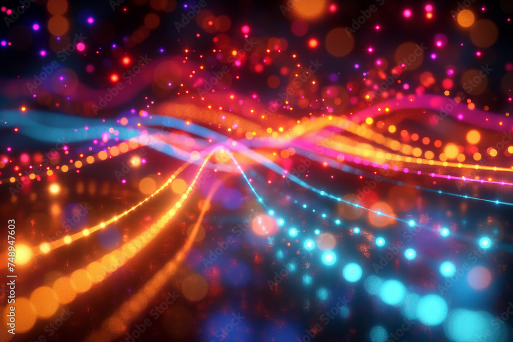 Colorful light paths flowing in a dark atmosphere. Colorful abstract space themed background Colorful light paths flowing in a dark atmosphere. Colorful abstract space themed background