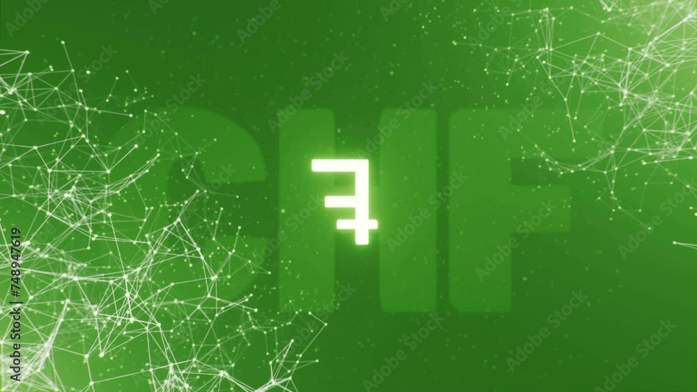 Big glowing neon CHF symbol rotating. Plexus of Swiss Franc currency signs Big glowing neon CHF symbol rotating. Plexus of Swiss Franc currency signs
