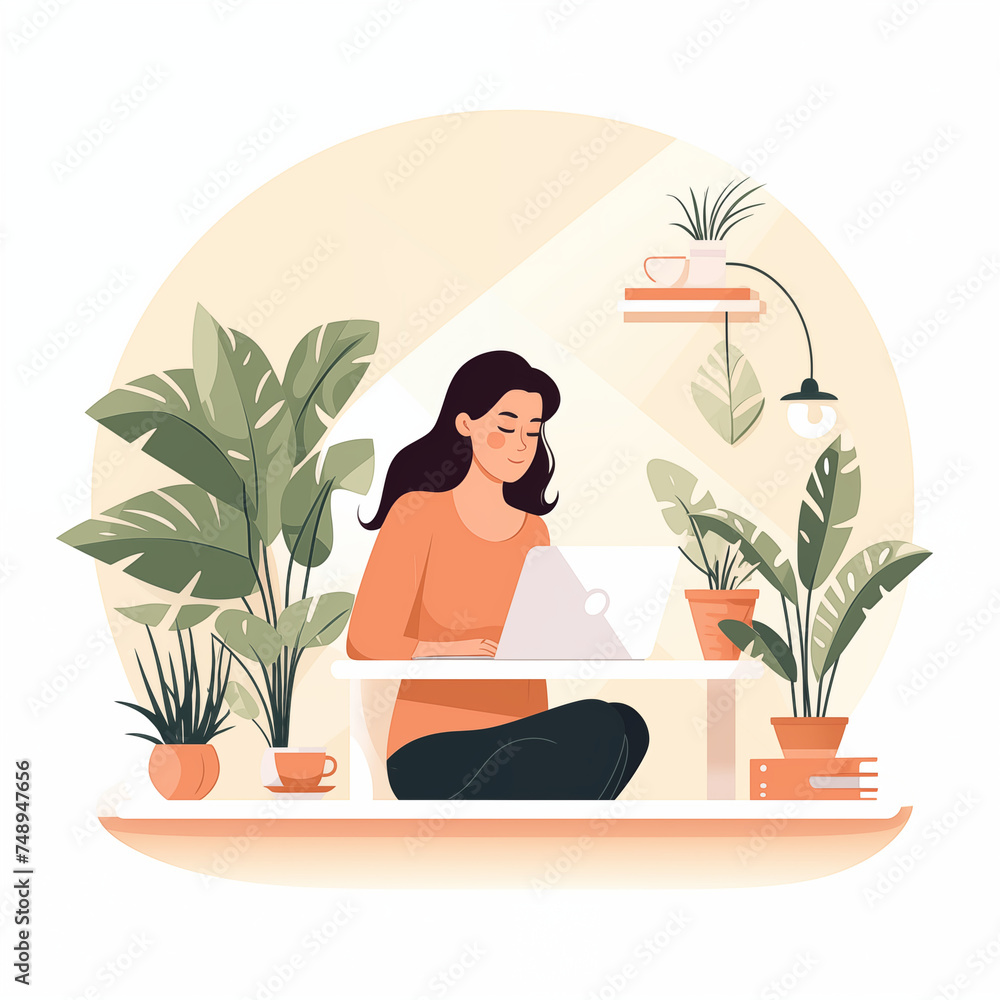 woman working on laptop, soft colors