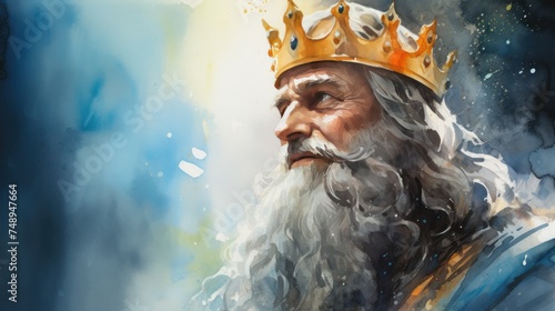 Illustration The King Solomon. Old Testament. Watercolor style photo
