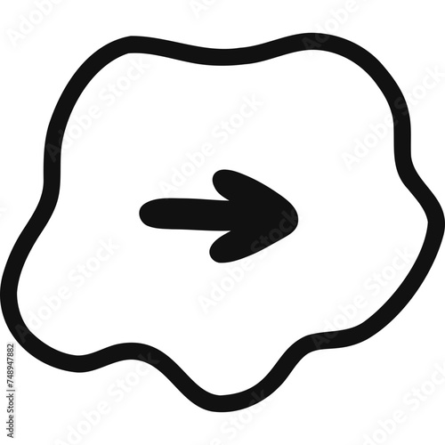 Cute hand drawn mark arrow in checkbox in the shape of abstract blob. Tick arrow point as postpone sign for weekly planner, notebook. Diary note element