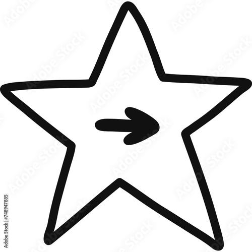 Cute hand drawn mark arrow in checkbox in the shape of star. Tick arrow point as postpone sign for weekly planner, notebook. Diary note element