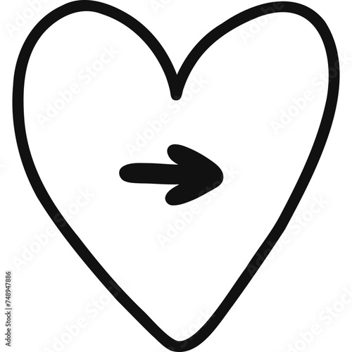 Cute hand drawn mark arrow in checkbox in the shape of heart. Tick arrow point as postpone sign for weekly planner, notebook. Diary note element