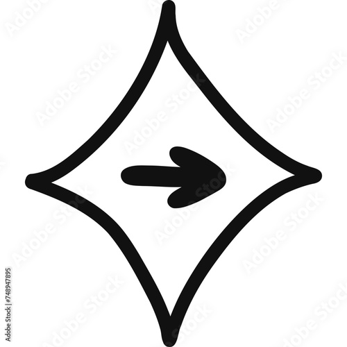 Cute hand drawn mark arrow in checkbox in the shape of star. Tick arrow point as postpone sign for weekly planner, notebook. Diary note element