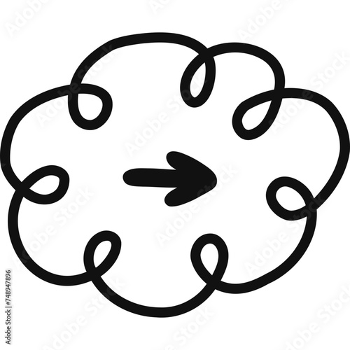 Cute hand drawn mark arrow in checkbox in the shape of cloud. Tick arrow point as postpone sign for weekly planner, notebook. Diary note element