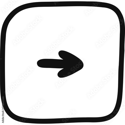 Cute hand drawn mark arrow in checkbox in the shape of square. Tick arrow point as postpone sign for weekly planner, notebook. Diary note element