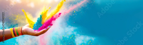 Farbexplosion in Hand, Holi Colour Festival  photo