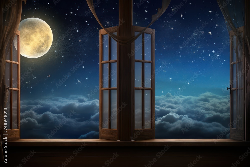 Moon Reflection Window The open window faced the view of the moon in the sky and the moon ...