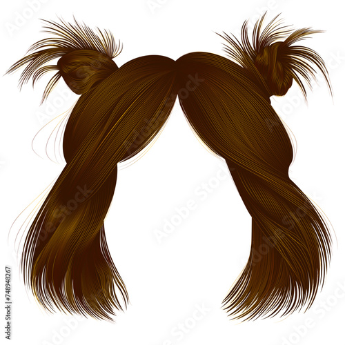 women's kare hairstyle  with two buns  hairs red colors . women fashion beauty style .