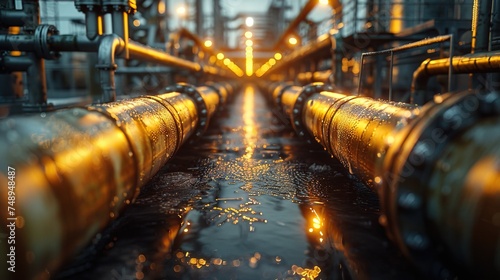 Pipelines leading to an oil refinery factory 