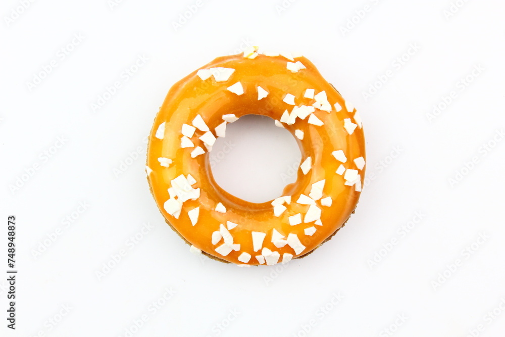Sweet strawberry glazed donuts with sprinkles on white background, Delicious colorful donuts isolated on white background With clipping path. Sweet strawberry glazed donuts with sprinkles on white background, Delicious colorful donuts isolated on white background With clipping path.
