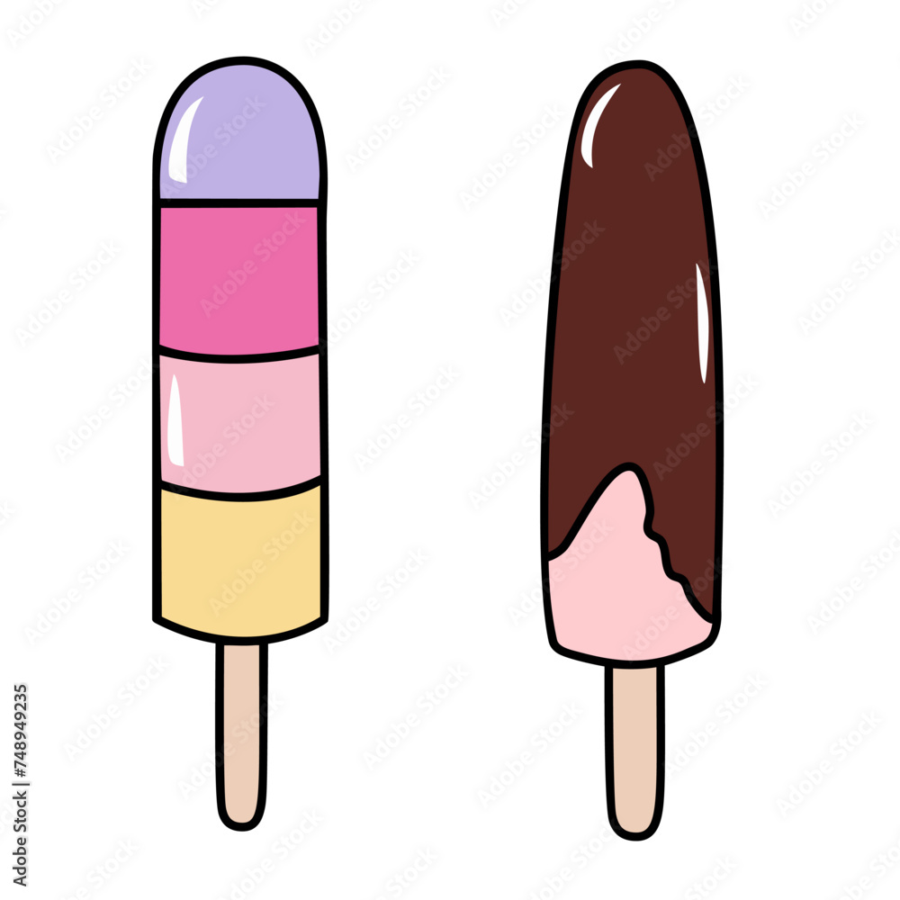 Set of tasty ice cream summer popsicle vector illustrations