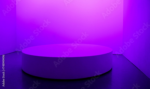 Blank cylinder podium scene for mock up presentation in minimalism style with copy space.Display stand to show cosmetic or technology products.Stage showcase on pedestal display violet minimal studio.