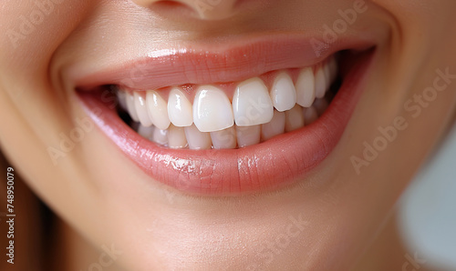 Closeup Of Beautiful Smile With White Teeth. Woman Mouth.