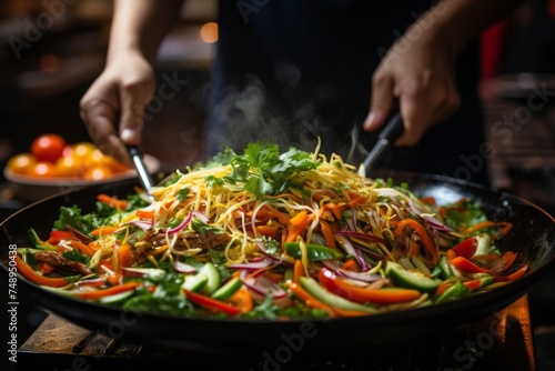 Close-up of mans hands cooking fresh vegetables on modern electric stove in sleek, bright kitchen