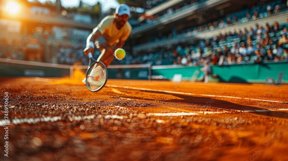 A high-energy photo capturing the intensity of a tennis match - obrazy, fototapety, plakaty 