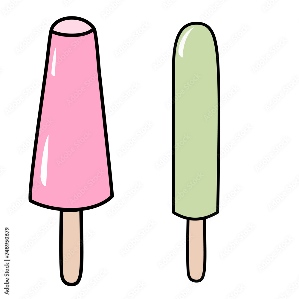 Set of tasty ice cream summer popsicle vector illustrations