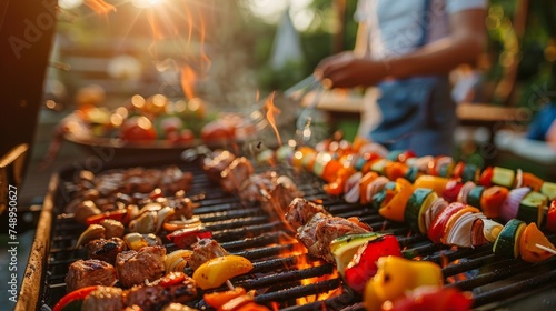 A festive scene of friends or family enjoying a barbecue party outdoors