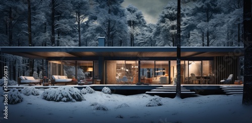 a house sitting in a forest at night