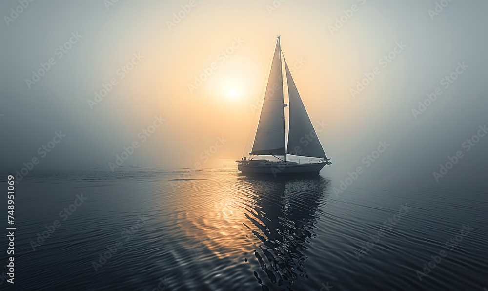 Sail boat in Misty water