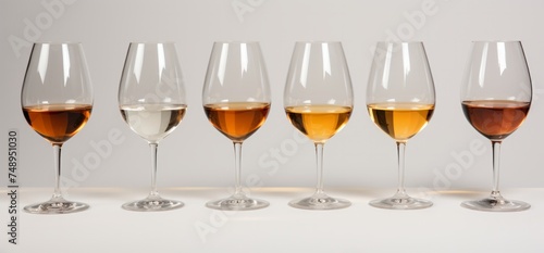 a line of glass wine glasses with drinks