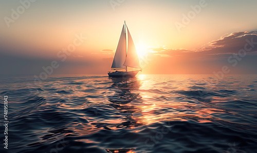 Small boat sailing at sunset
