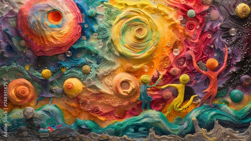 Surreal Colorful Landscape with Abstract Figures Surreal Colorful Landscape with Abstract Figures