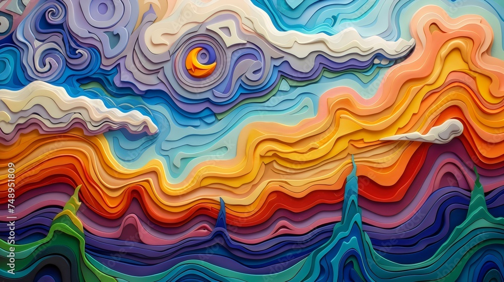 Colorful Abstract Paper Waves Artwork