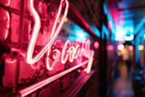 A neon sign with a word and a color