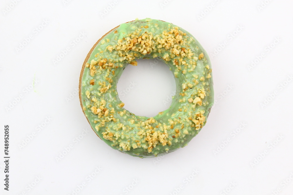 Sweet strawberry glazed donuts with sprinkles on white background, Delicious colorful donuts isolated on white background With clipping path.