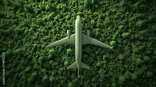 3d Airplane covered with green plants against green background