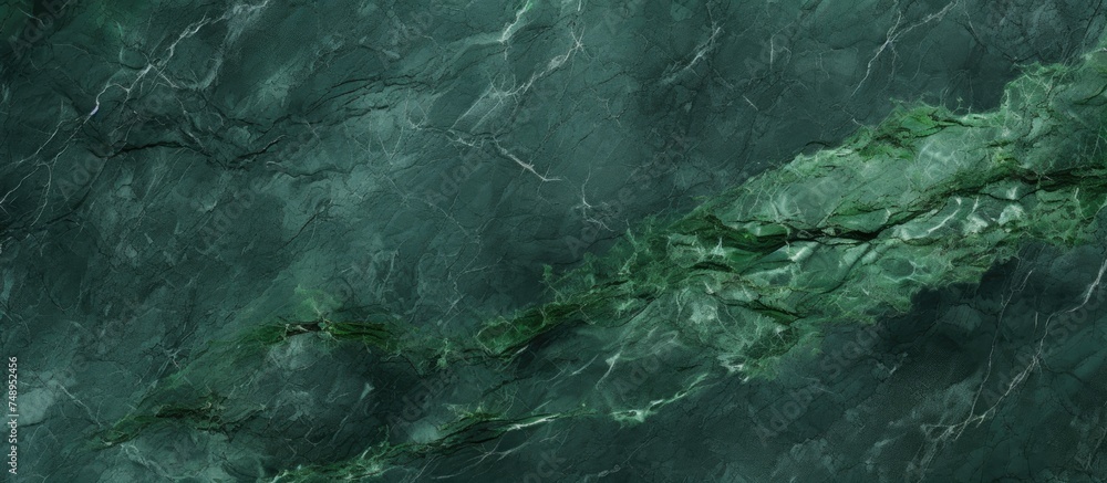 This photograph showcases a green marble texture set against a deep black background. The intricate patterns and shades of green create a striking contrast against the darkness.