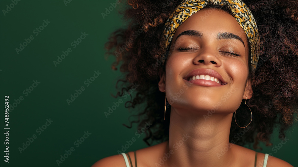 Photo of funny teen girl isolated ondark green color background