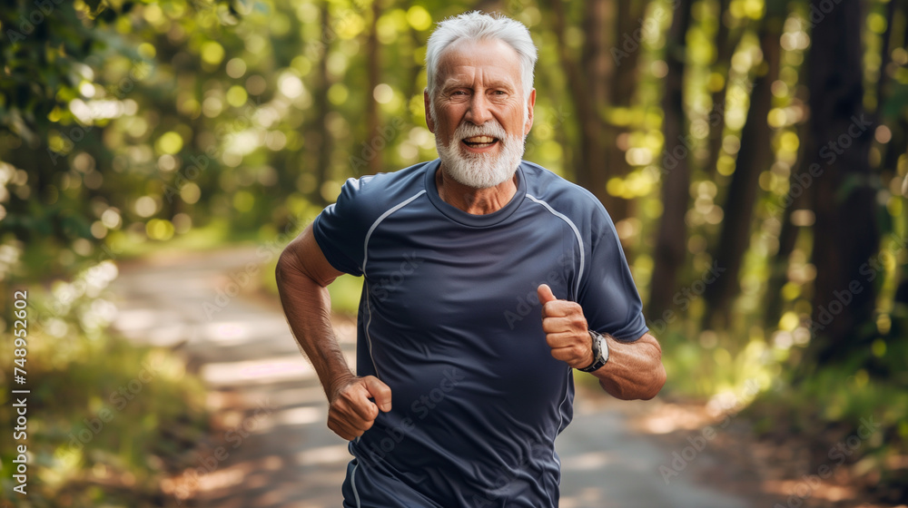 Elderly man, pensioner jogging in the park on a summer afternoon. Healthy lifestyle. Elderly man, pensioner jogging in the park on a summer afternoon. Healthy lifestyle.