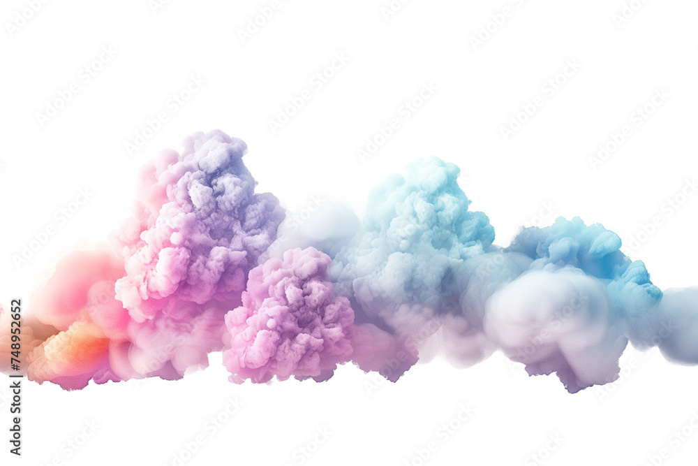 Vibrant Pastel Colored Smoke Clouds  -  Isolated on Transparent White Background

