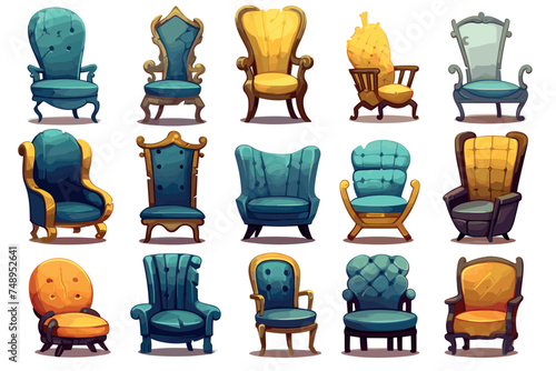 set vector illustration of colorful chairs isolated on white background
