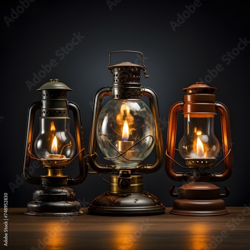 three oil lamps arranged artistically, each with its clipping path