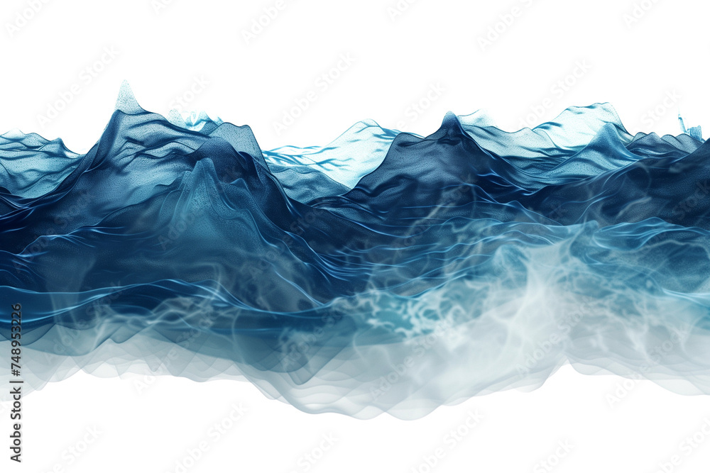 Dynamic Dark Blue Ocean Wave Simulation on White Background
