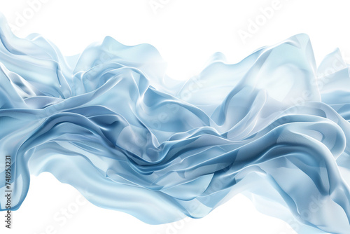 Light Blue Silky Fabric Waves Draped on a White Background
 photo