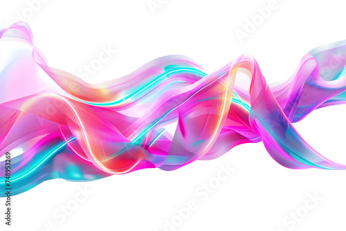 Abstract Iridescent Cloth Waves Flowing on White Background 