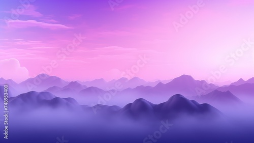 Majestic purple mountain landscape illustration - This enchanting digital artwork showcases layers of purple mountain silhouettes amidst a misty, serene atmosphere hinting at the tranquility of nature