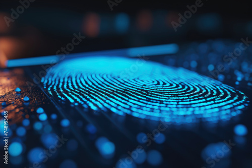 A fingerprint scanner with a blue glow and a beep photo