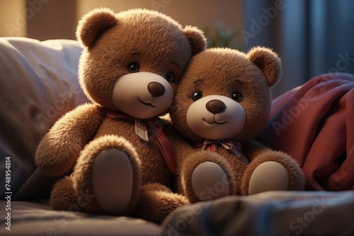 Pair of plush bears sitting next to each other, hugs and cuteness