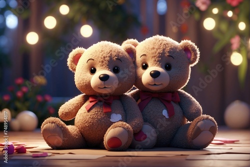 Pair of plush bears sitting next to each other, hugs and cuteness © alexx_60