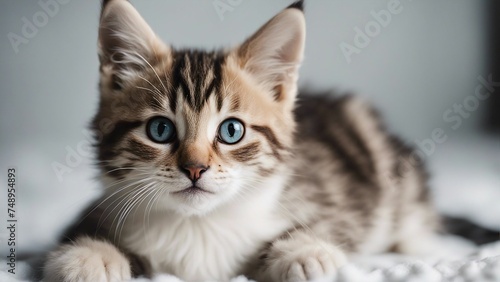 close up of a cat maine coon kitten in front of white background 