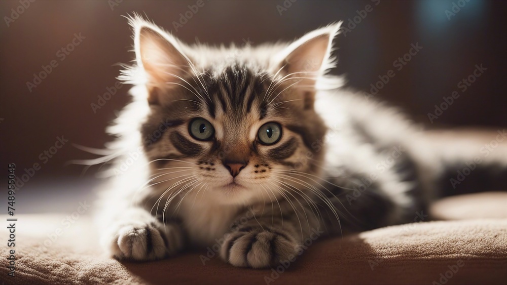 cat on the floor Cute kitten lays down and rests cat on the floor Cute kitten lays down and rests