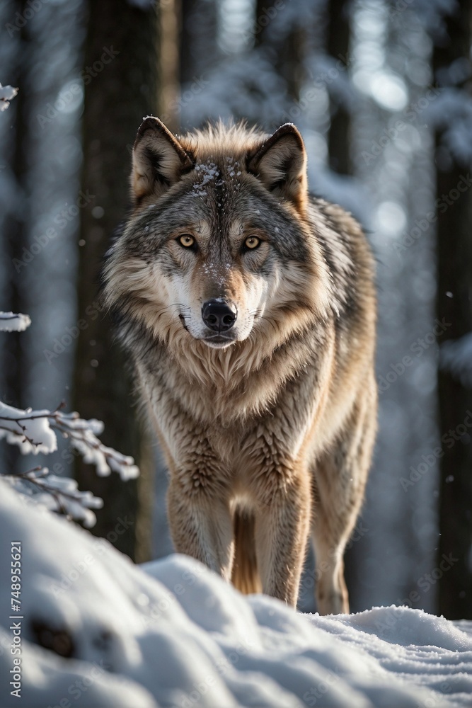 Forest wolf in winter forest Forest wolf in winter forest