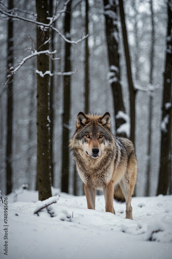 Forest wolf in winter forest Forest wolf in winter forest
