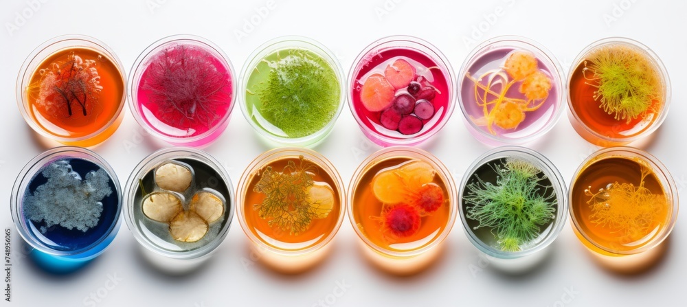 Mold and other fungi samples grown in laboratory petri dishes for mycology and microbiology research Mold and other fungi samples grown in laboratory petri dishes for mycology and microbiology research
