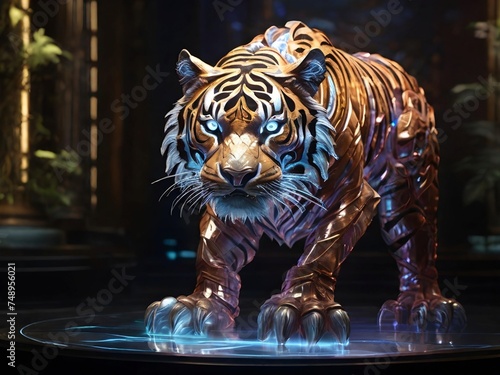 Witness the mesmerizing fusion of nature's elements in our tiger-inspired water and fire mixed technology photo. Experience the power of technology and the wild in one frame. photo